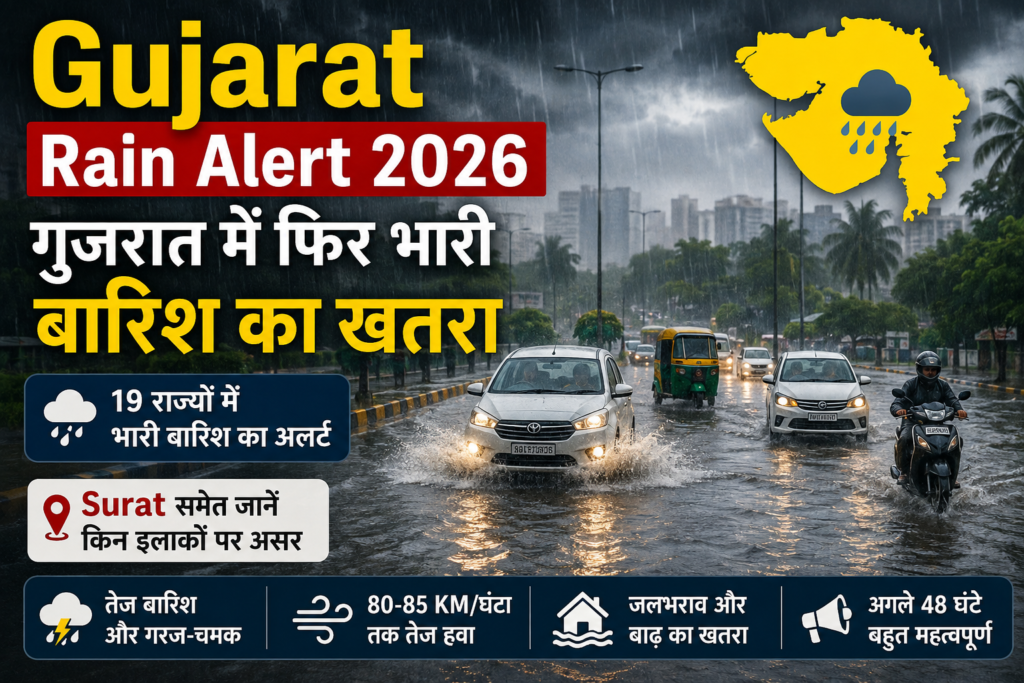 Gujarat Rain Alert 2026 में गुजरात और Surat में भारी बारिश का अलर्ट