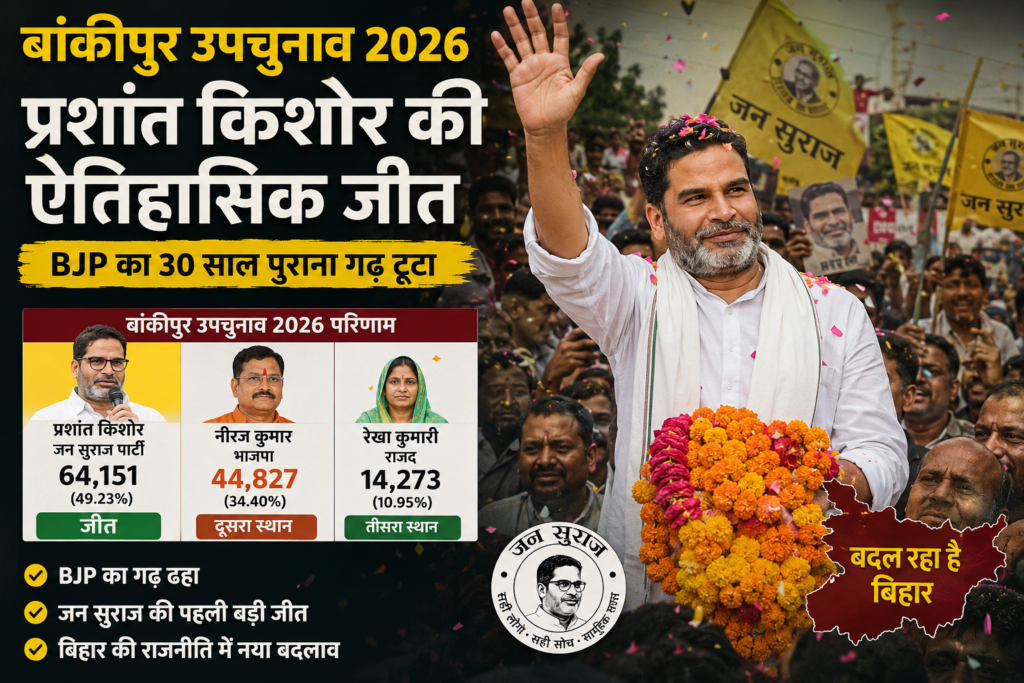 Bankipur Bypoll 2026 में प्रशांत किशोर की जीत के बाद समर्थकों का जश्न